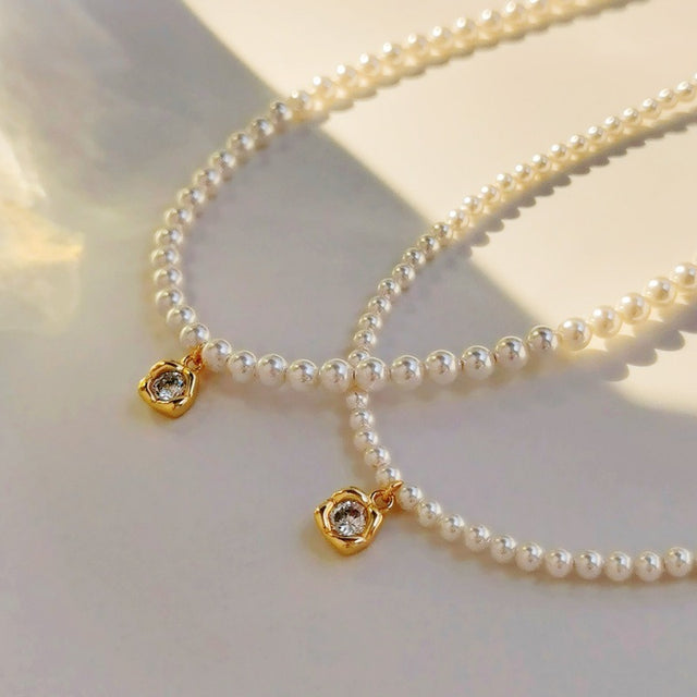 Gold Floral Pearl Necklace