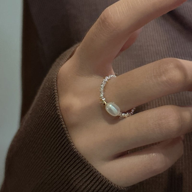 Silver Gravel With Pearl Ring