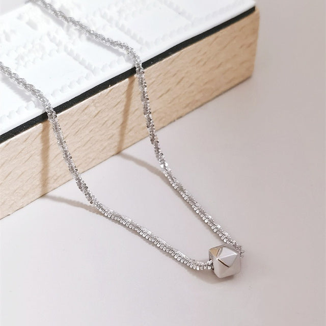 Cube Pendant Silver Necklace