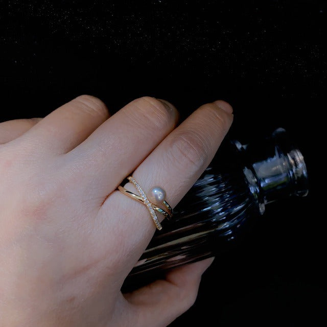 Cross Line & Purple Pearl Ring