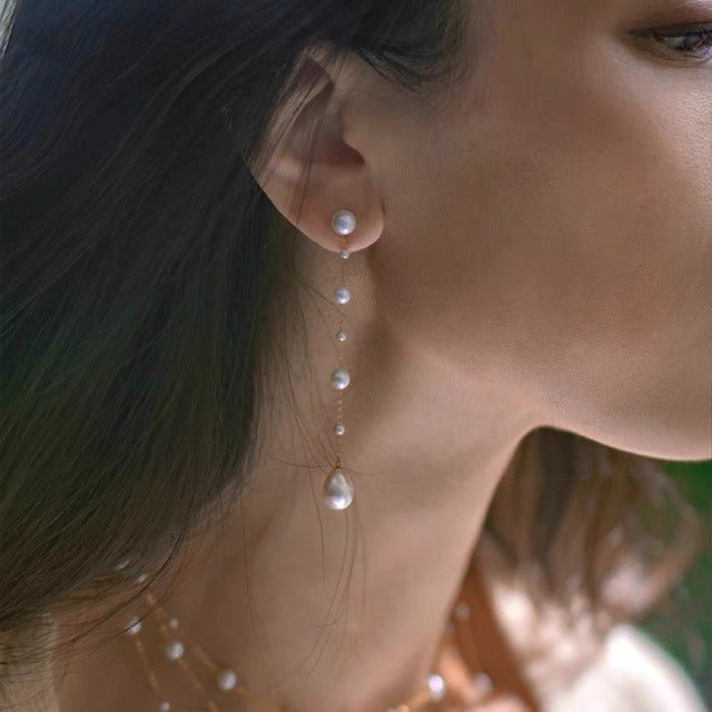 Long Pearl Drop Earrings