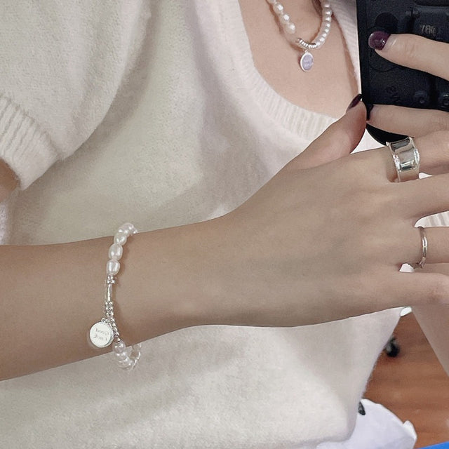 Pearl with Lucky Silver Coin Bracelet