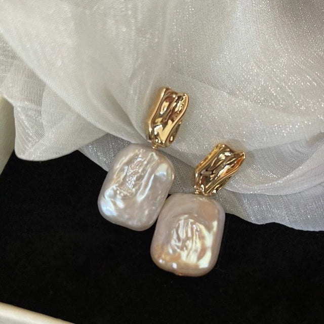 Rectangle Baroque Pearl Earrings