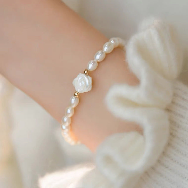 White Rose Pearl Bracelet