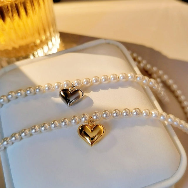 Gold Heart Drop Pearl Necklace