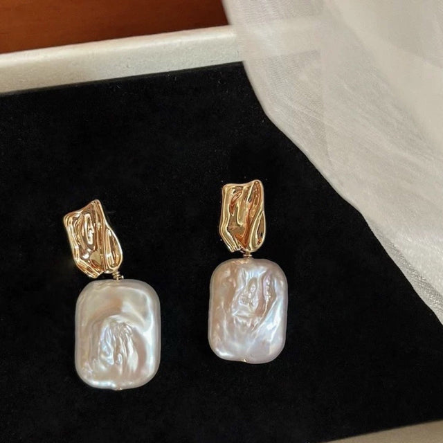 Rectangle Baroque Pearl Earrings