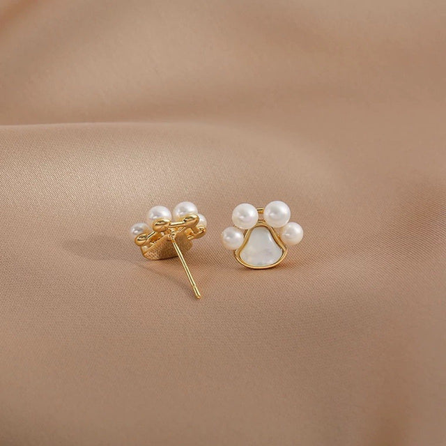 Cute Paw Pearl Stud Earrings