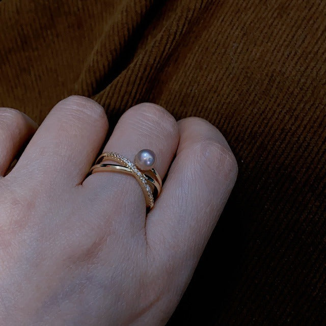 Cross Line & Purple Pearl Ring