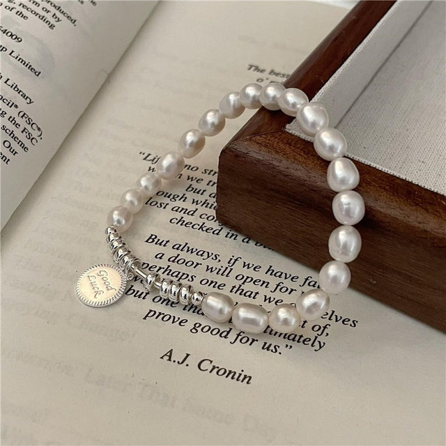 Pearl with Lucky Silver Coin Bracelet