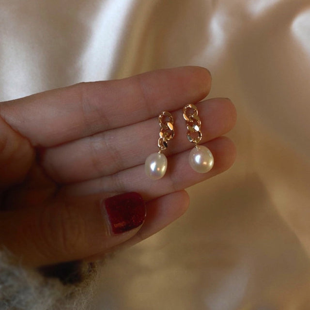 Golden Chain Pearl Earrings