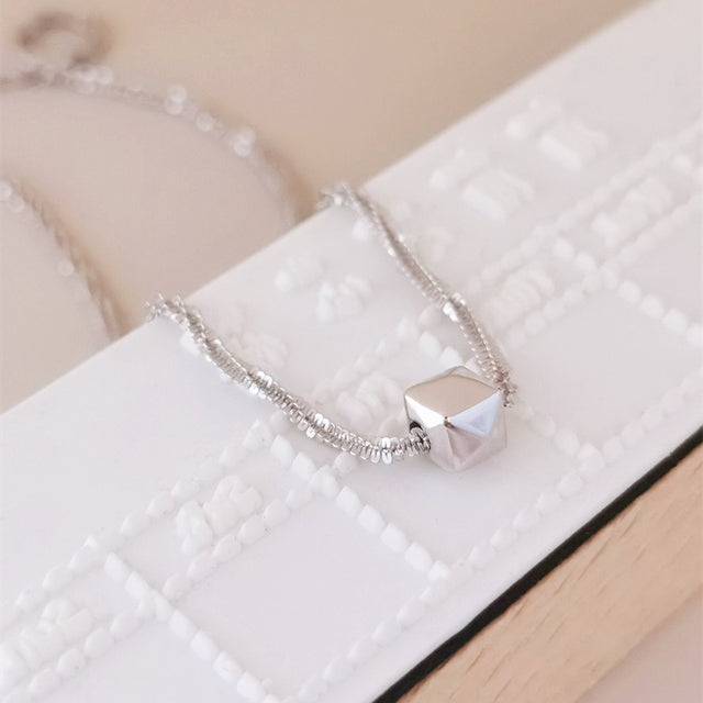 Cube Pendant Silver Necklace