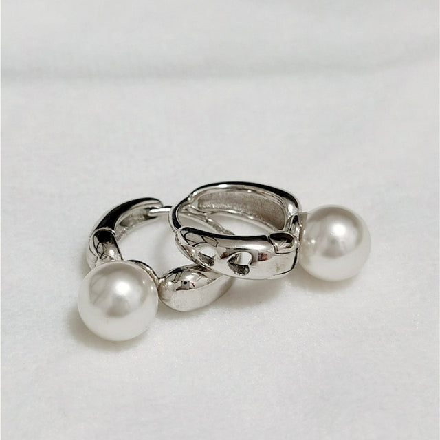 Single Pearl Silver Hoop Earrings