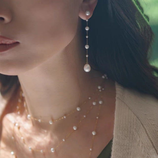 Long Pearl Drop Earrings