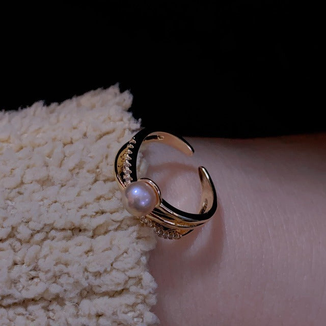 Cross Line & Purple Pearl Ring