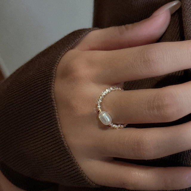 Silver Gravel With Pearl Ring