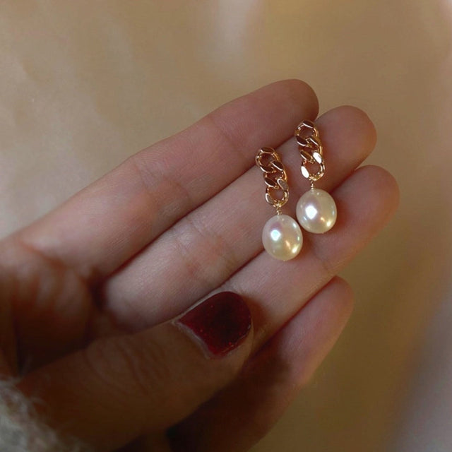 Golden Chain Pearl Earrings