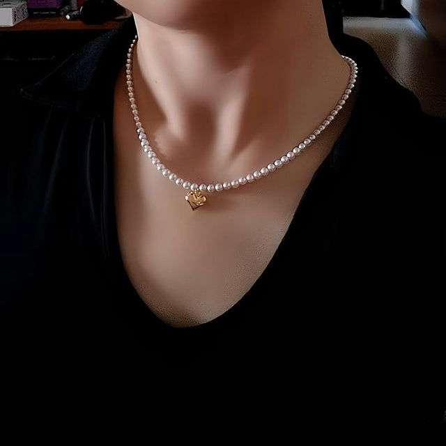 Gold Heart Drop Pearl Necklace