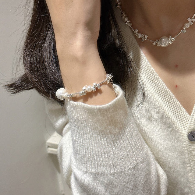 Small Sweet Silver and Pearl Bracelet