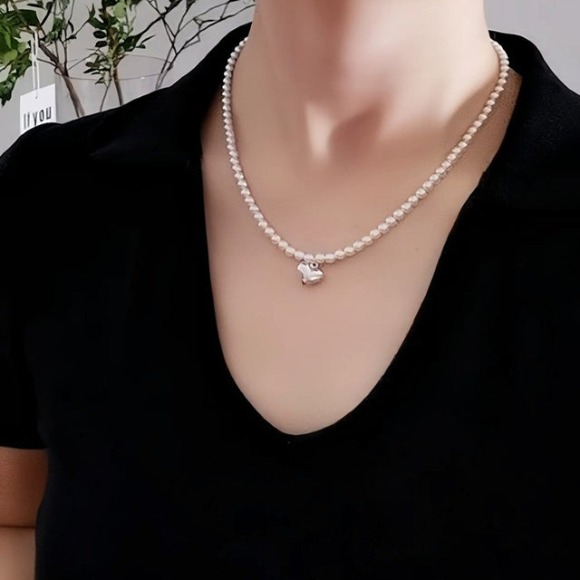 Gold Heart Drop Pearl Necklace