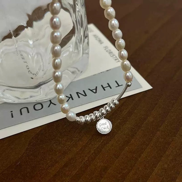 Pearl with Lucky Silver Coin Bracelet