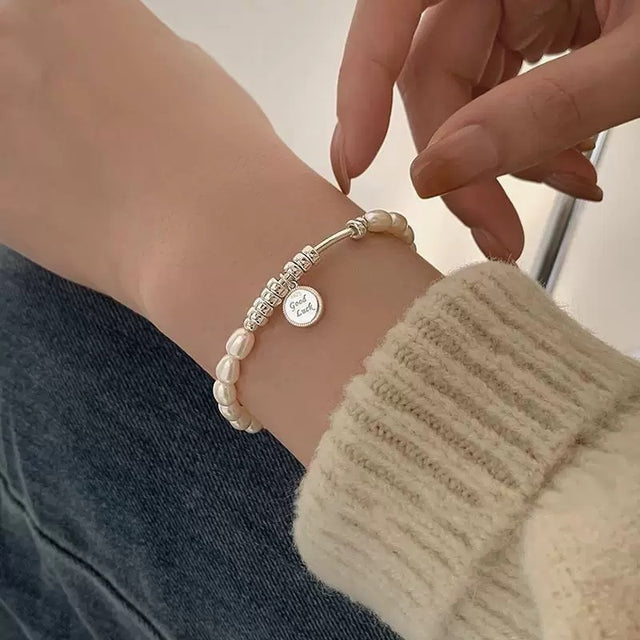 Pearl with Lucky Silver Coin Bracelet