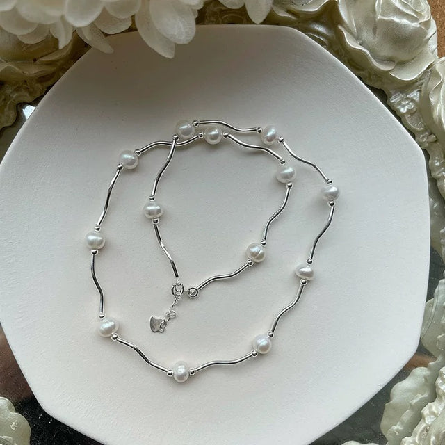 Wave Silver with Pearl Necklace