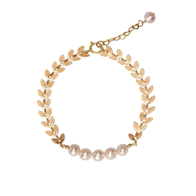 Gold Leaves And Pearl Bracelet