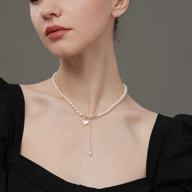 Heart Pendant Pearl Necklace