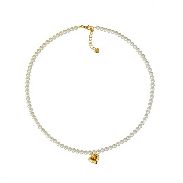 Gold Heart Drop Pearl Necklace