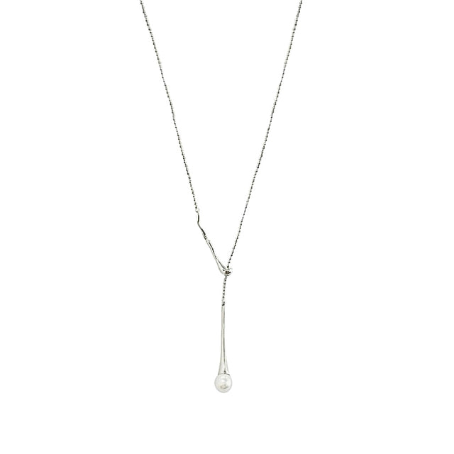 Long Pearl Drop Silver Necklace