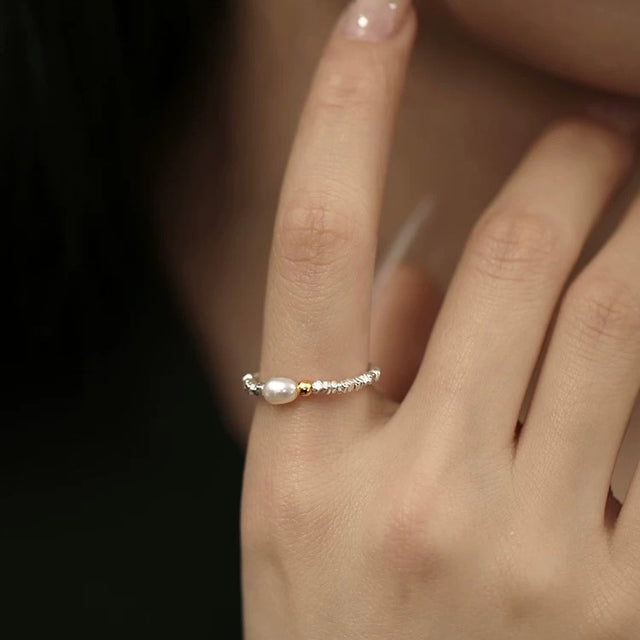 Silver Gravel With Pearl Ring