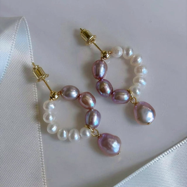 Purple and White Pearl Earrings