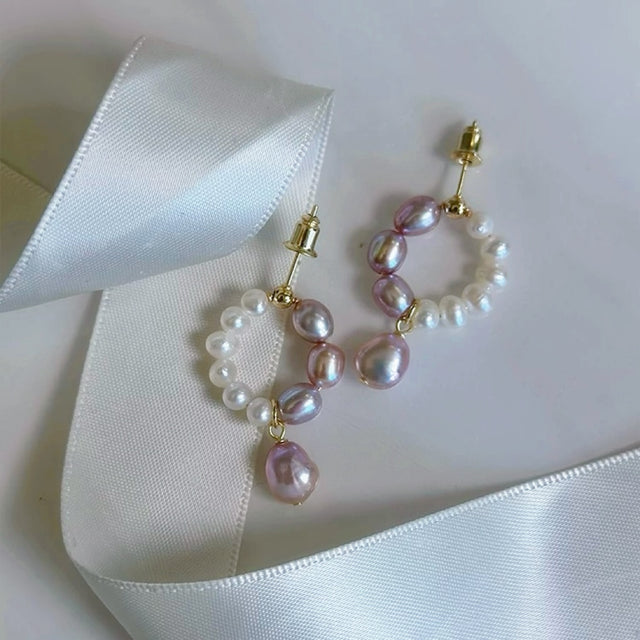 Purple and White Pearl Earrings