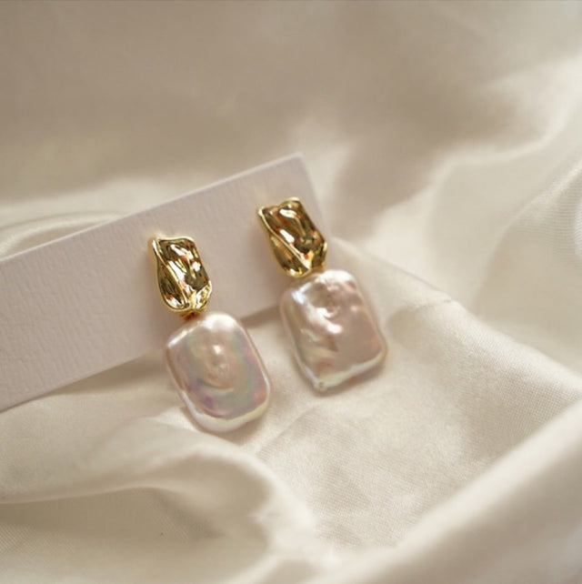 Rectangle Baroque Pearl Earrings
