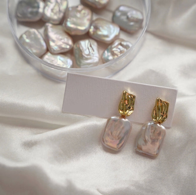 Rectangle Baroque Pearl Earrings