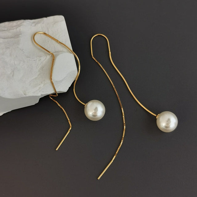 Pearl Silver Threader Earrings