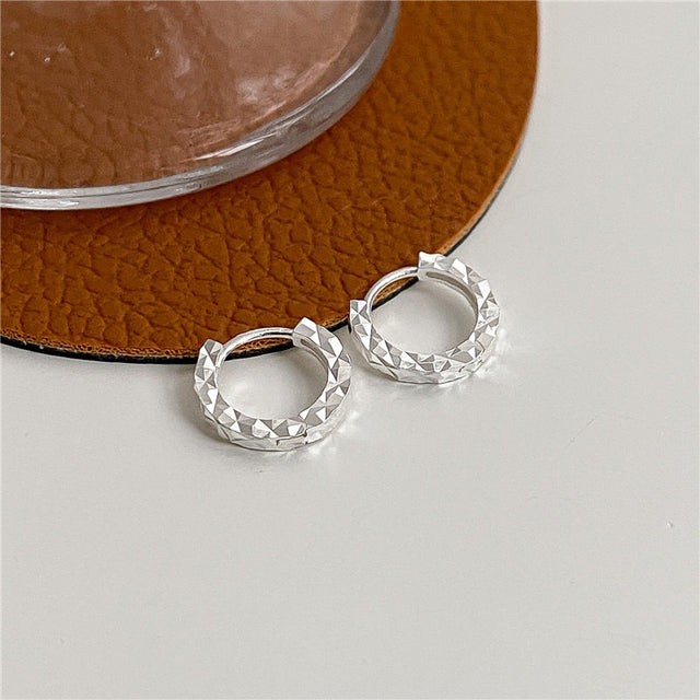 Textured Thick Cut Silver Hoop Earrings