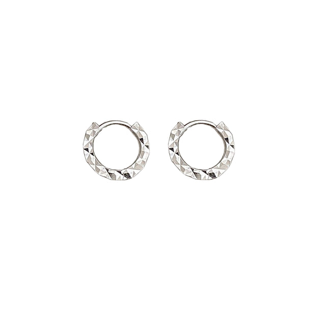 Textured Thick Cut Silver Hoop Earrings