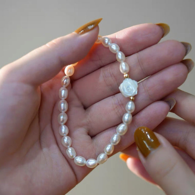 White Rose Pearl Bracelet