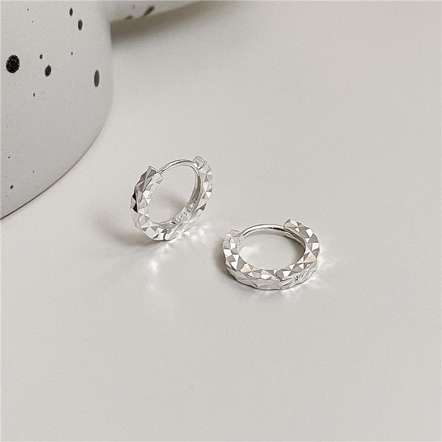 Textured Thick Cut Silver Hoop Earrings