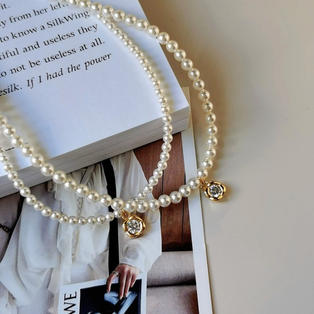 Gold Floral Pearl Necklace