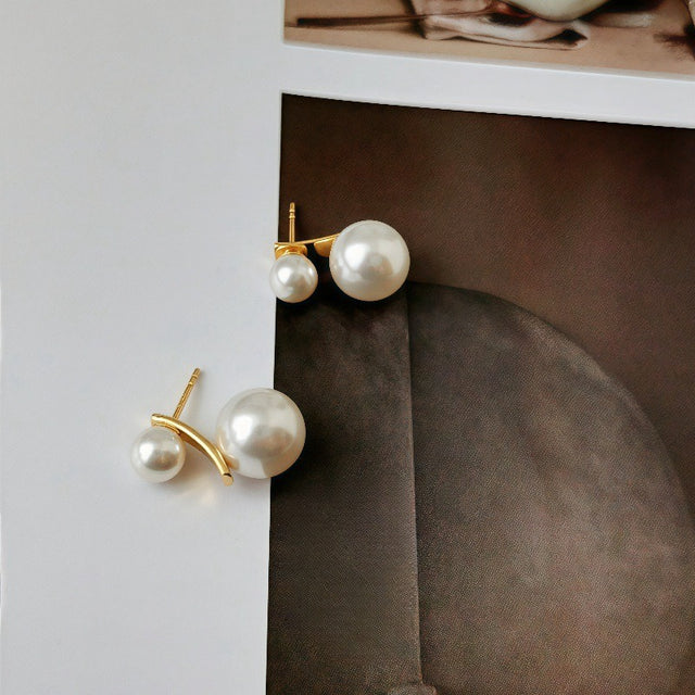 Twins Pearl Silver Stud Earrings