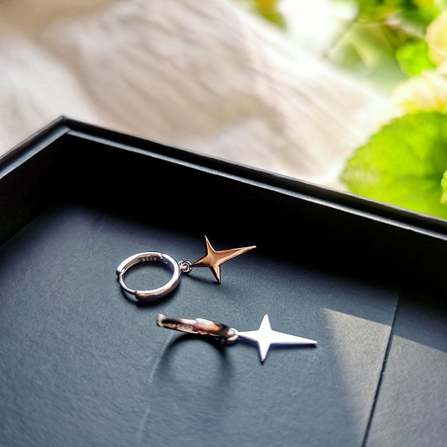Star Drop Hoop Earrings