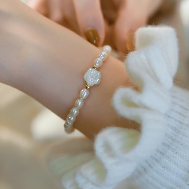 White Rose Pearl Bracelet