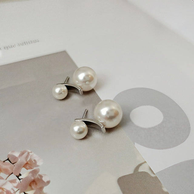 Twins Pearl Silver Stud Earrings