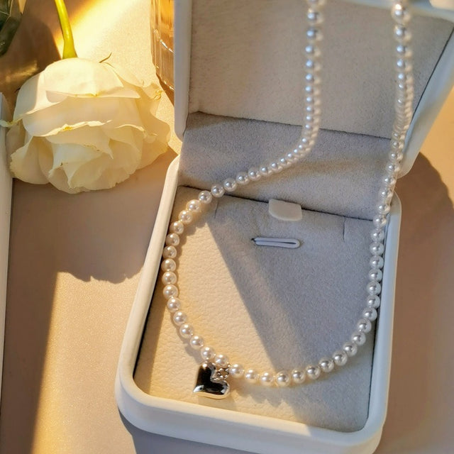 Gold Heart Drop Pearl Necklace