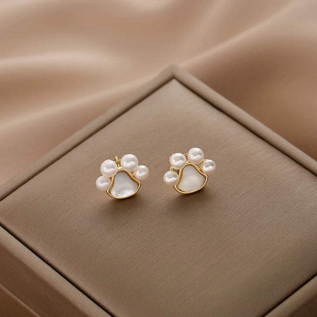 Cute Paw Pearl Stud Earrings