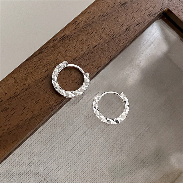 Textured Thick Cut Silver Hoop Earrings