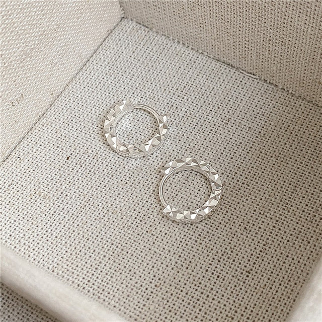 Textured Thick Cut Silver Hoop Earrings