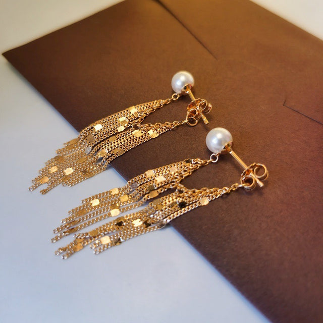 Pearl & Silver Tassel Earrings